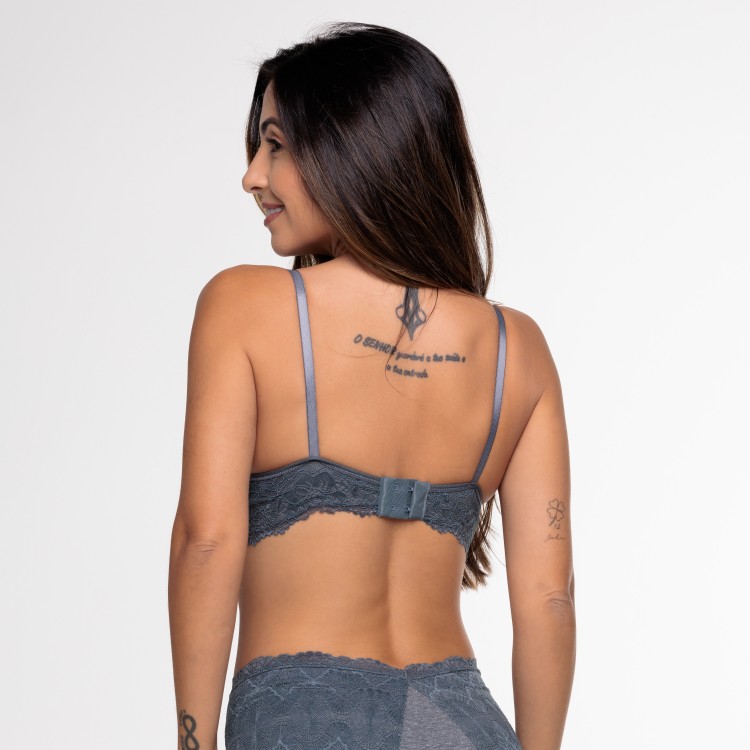 Sutiã Bojo Flexível, Sem Aro de Algodão Egípcio em renda Mescla Escuro