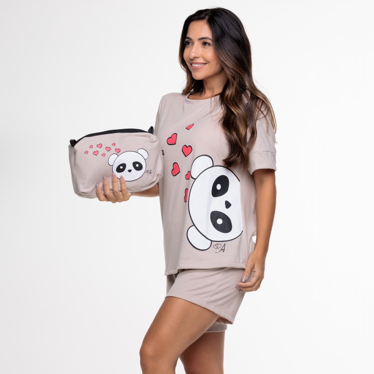 Pijama Curto Careca Areia Panda