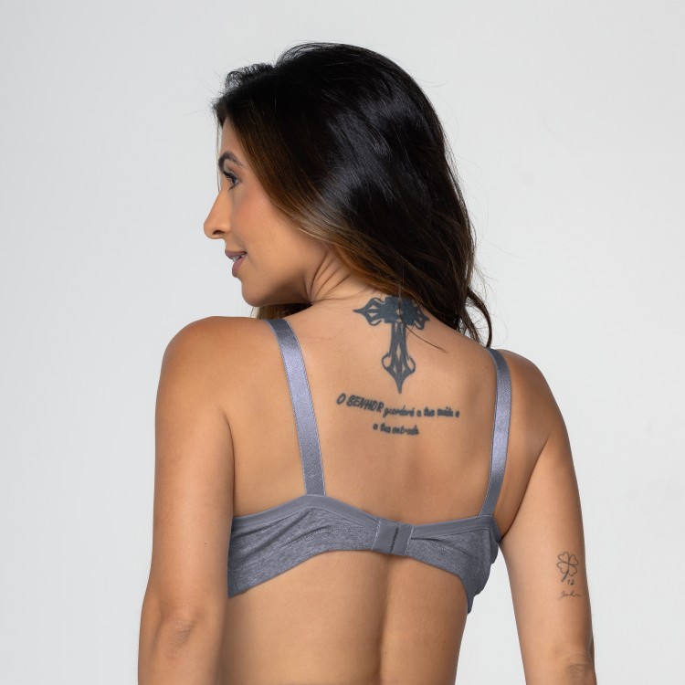 Sutiã em Algodão Egípcio cinza escuro sem Bojo com Alça Reforçada