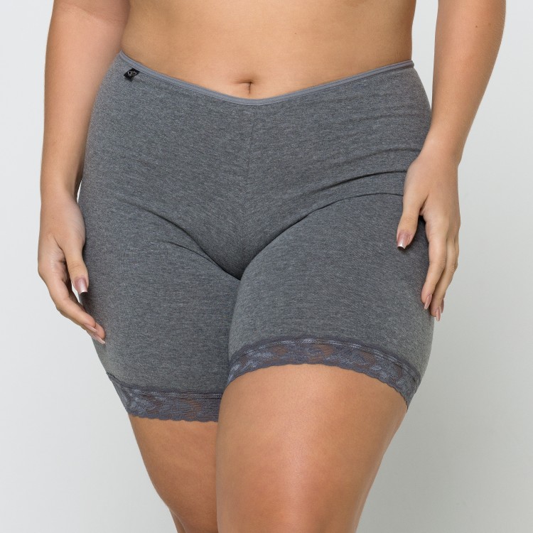 Bermuda Plus Size em Algodão Egípcio com Renda na cor Cinza Escura