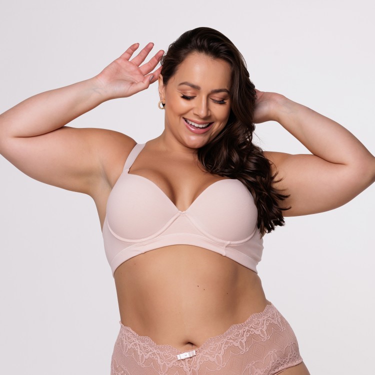 Sutiã Plus Size com Alça Reforçada e Bojo soft com Viés na cor Nude