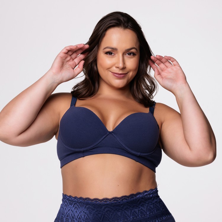 Sutiã Plus Size com Alça Reforçada e Bojo soft com Viés na cor Marinho