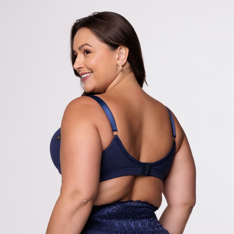 Sutiã Plus Size com Alça Reforçada e Bojo soft com Viés na cor Marinho