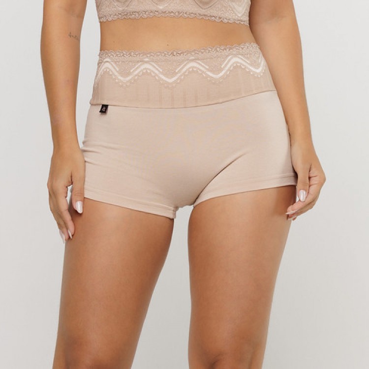 Cueca Feminina em Algodão Egípcio Renda na Cintura Areia