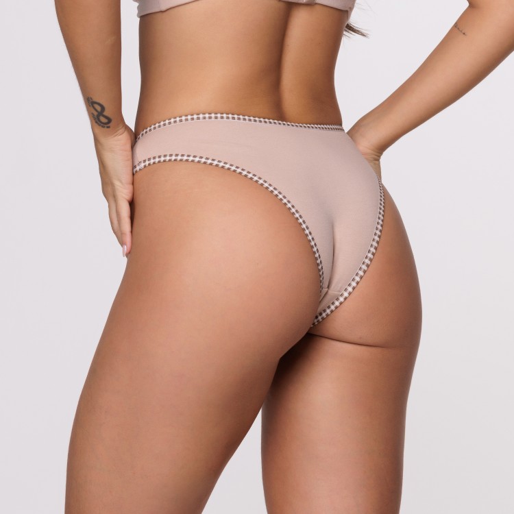 Tanga Elástico Lacinho Xadrez Areia em Algodão Egípcio