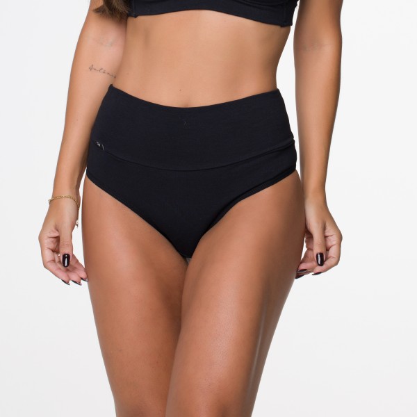 Calcinha Cos Super Largo Preto em Algodão Egípcio