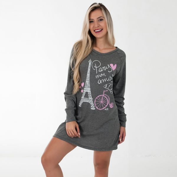 Camisão Manga Longa Algodão Cinza Mescla Escuro