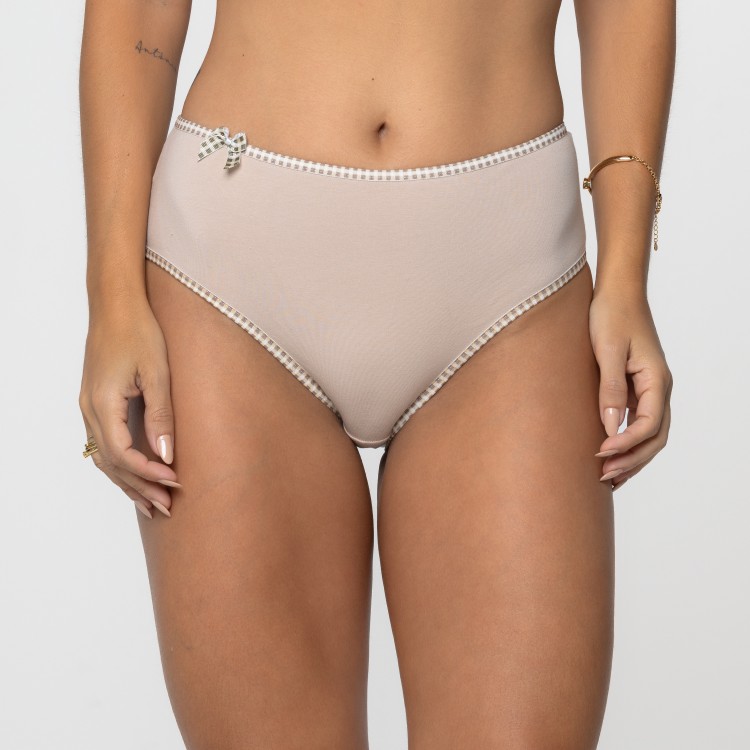 Calcinha Viés Xadrez Areia em Algodão Egípcio