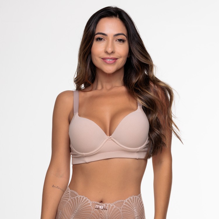 Sutiã Areia em Algodão Egípcio com Alça Reforçada e Bojo Soft com Viés