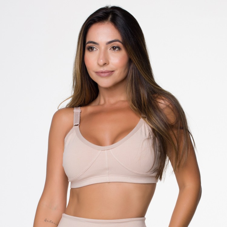 Sutiã Algodão Egípcio Areia sem Bojo com Alça Reforçada Sustentação Conforto