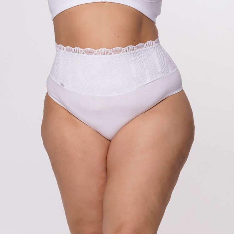 Calcinha Plus Size Algodão Egípcio Barra Renda Forrada na Cor Branca