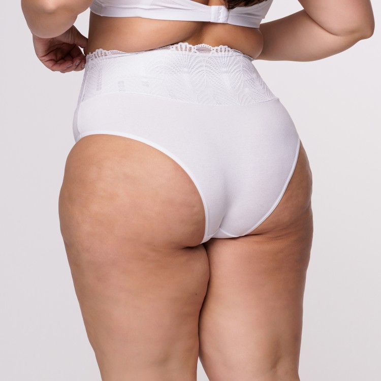 Calcinha Plus Size Algodão Egípcio Barra Renda Forrada na Cor Branca