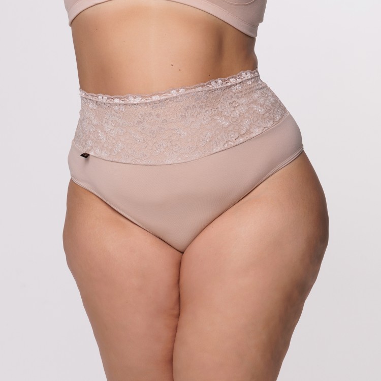 Calcinha Plus Size Algodão Egípcio na Cor Areia Barra Renda Forrada