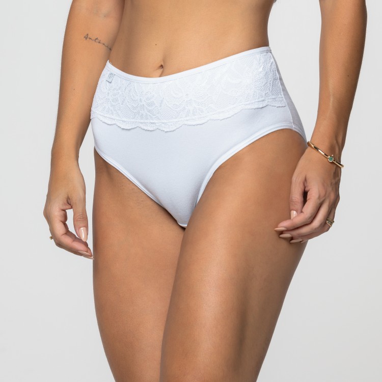 Calçola em Algodão Egípcio Branca com Detalhe Renda na Cintura