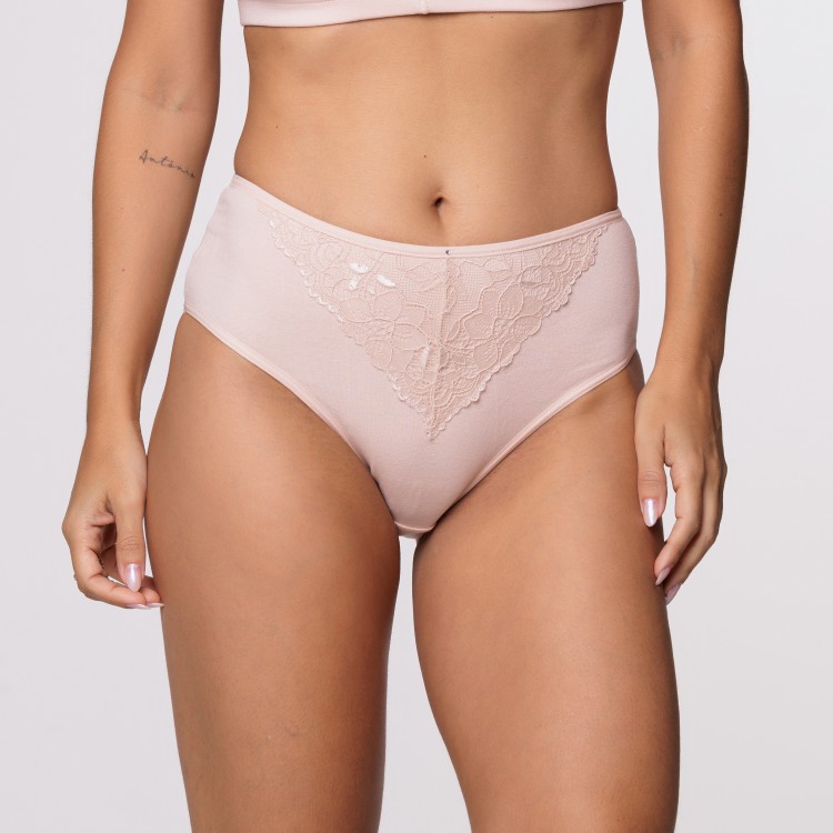 Calcinha em Algodão Egípcio Nude com Detalhe Renda na Cintura