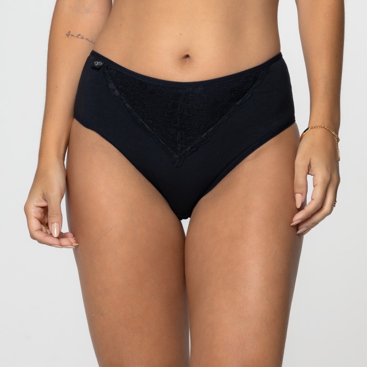 Calcinha em Algodão Egípcio Preta com Detalhe Renda na Cintura